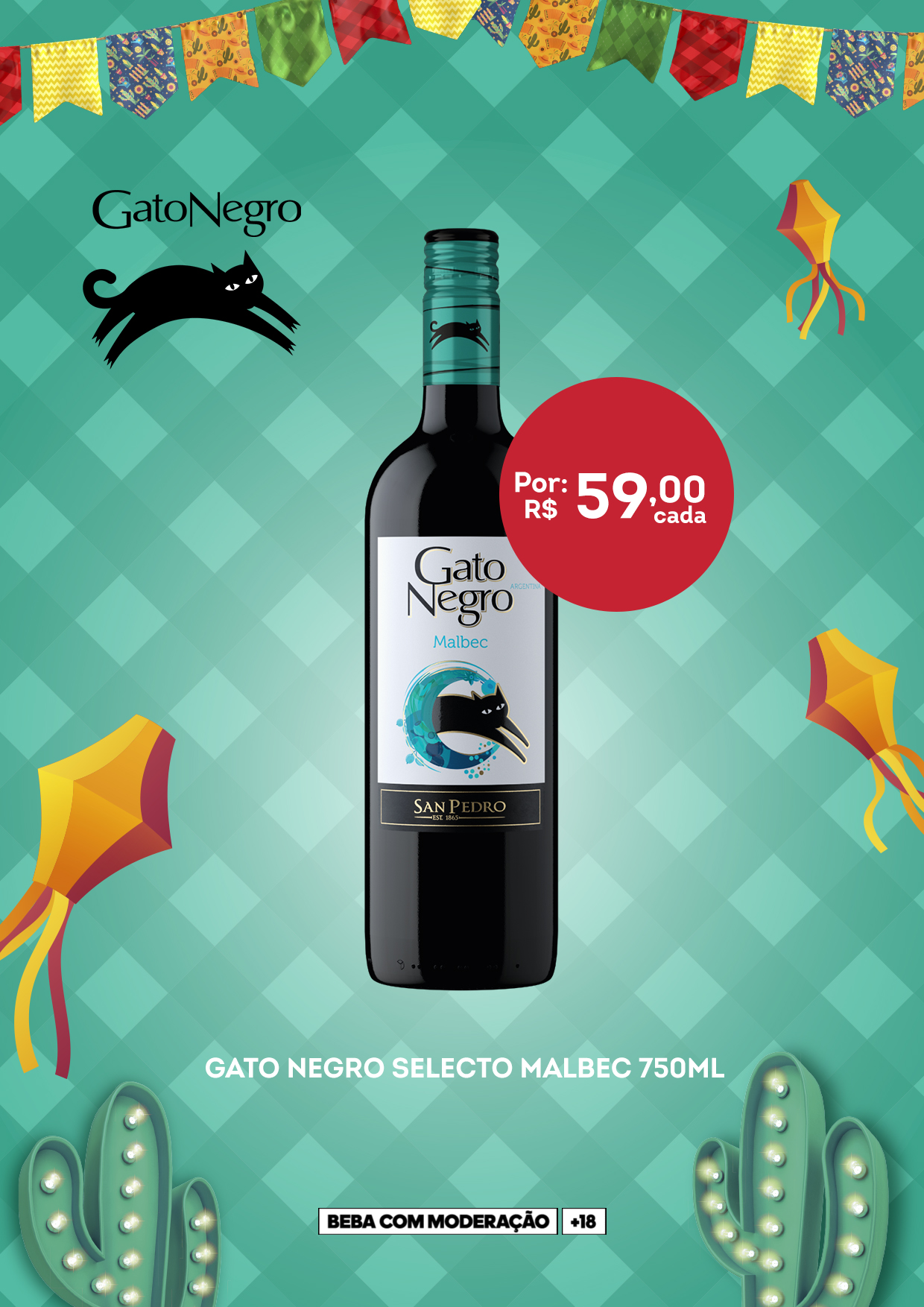 [CAMPANHA SÃO JOÃO] Gato Negro Malbec Selecto